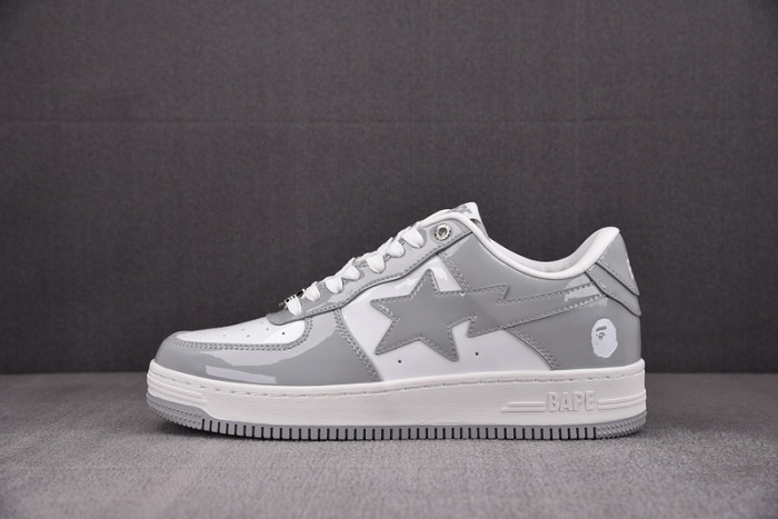 a bathing ape bape sta patent leather white grey