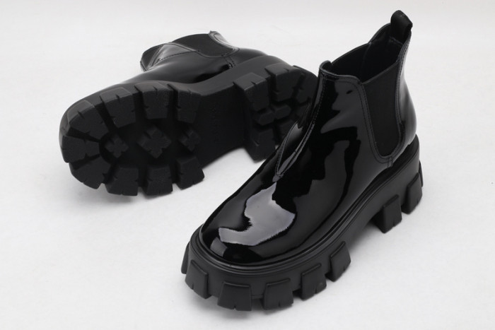prad monolith patent leather chelsea boots