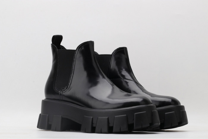 prad monolith brushed leather chelsea boots
