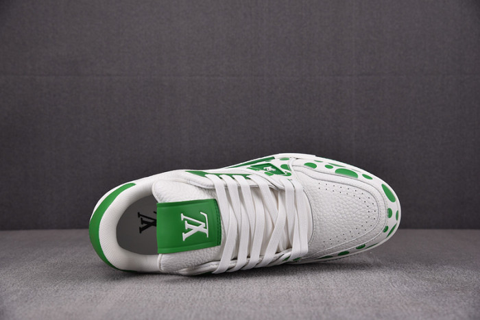 l&v x yayoi kusama trainer white green