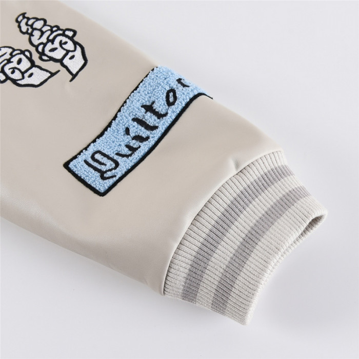 l**is V*t*n multi-patches mixed leather varsity blouson milky white