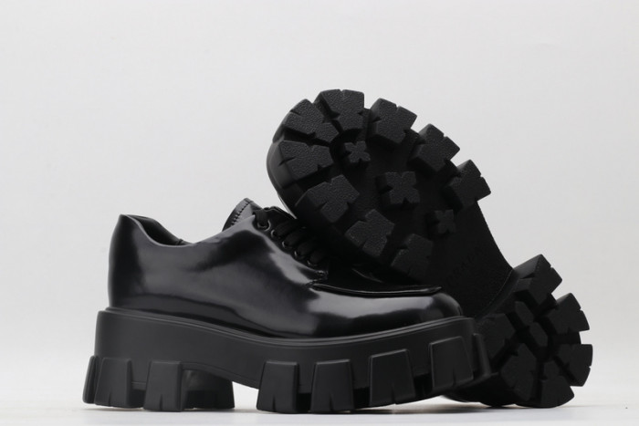 prad brushed leather and nylon lace-up shoes