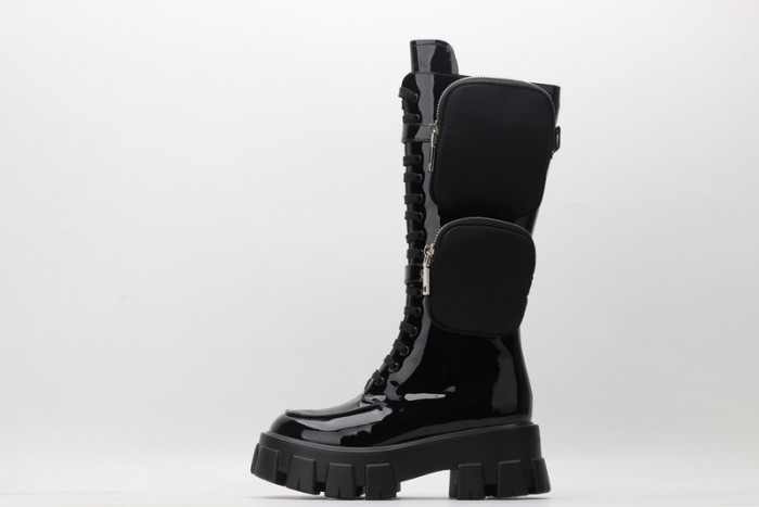 prad women''s monolith combat boots patent leather